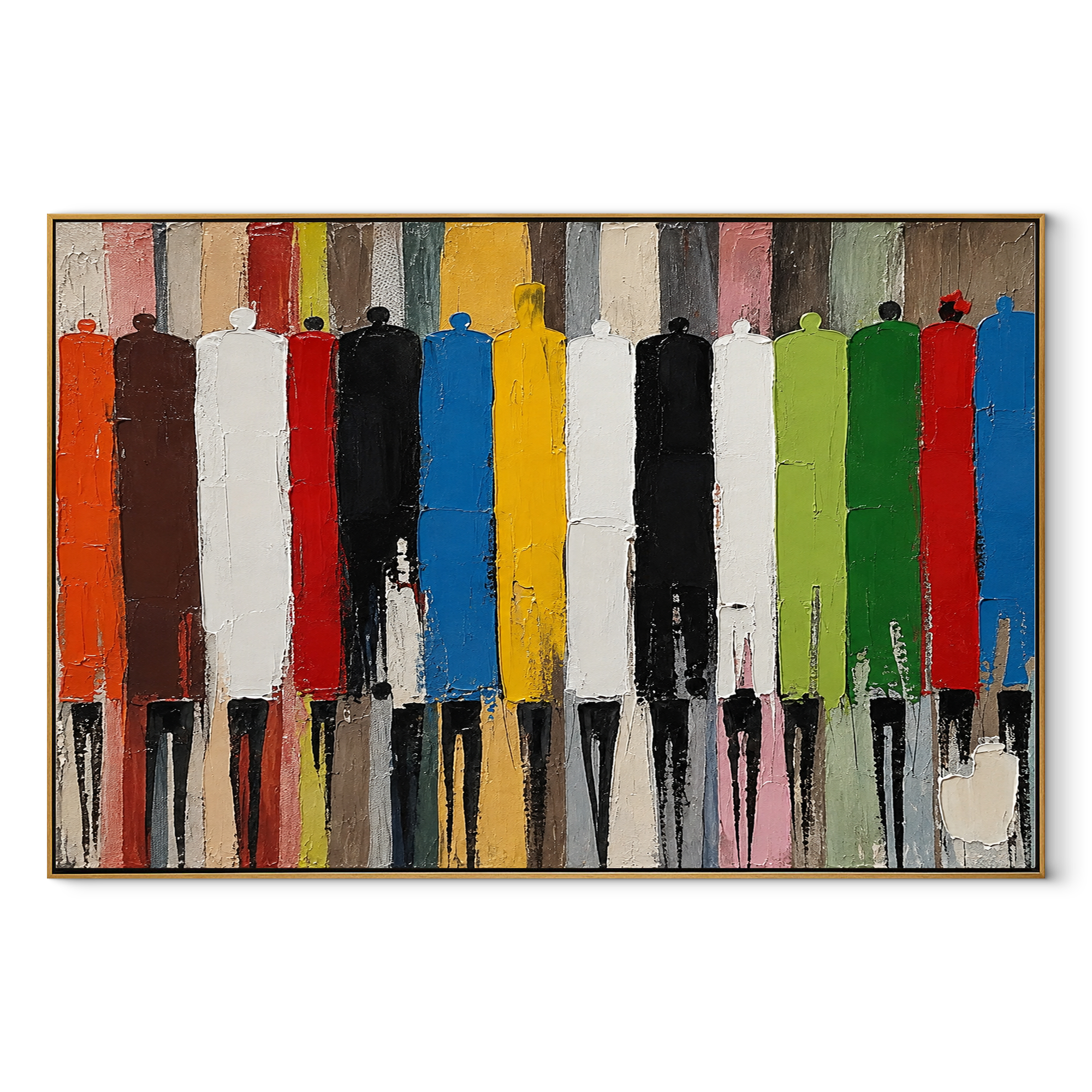 Facing Painted Horizons colorful back-facing crowd painting, horizontal canvas artwork