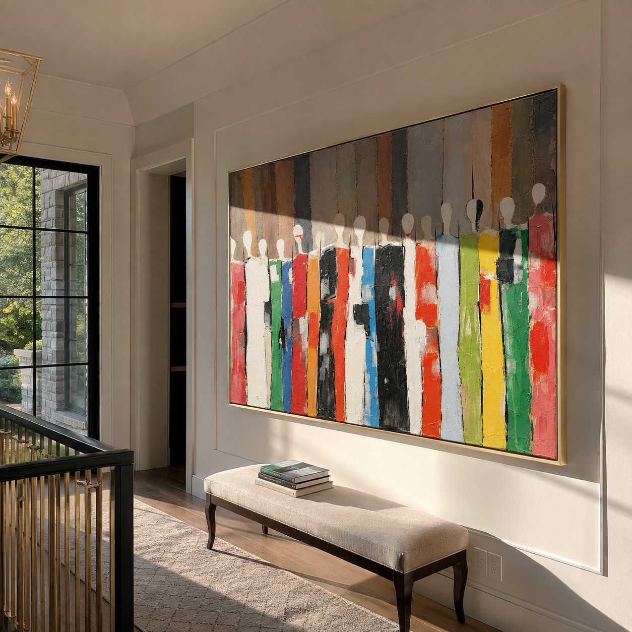 A Chorus of Forms presented above a console in a contemporary interior