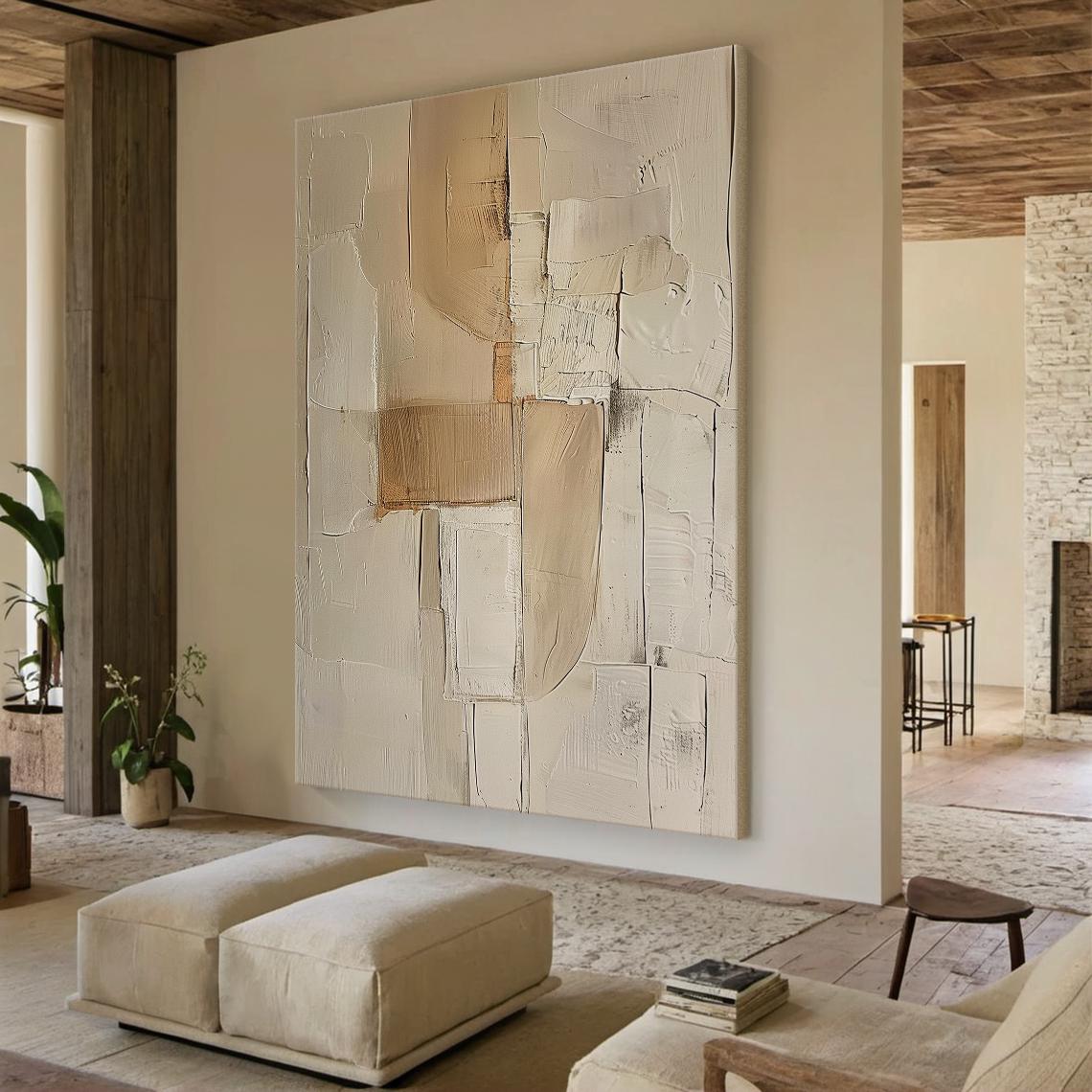 Earthy Whispers – Wabi-Sabi Textured Abstract Painting | Minimalist Neutral Gold Foil Entryway Art
