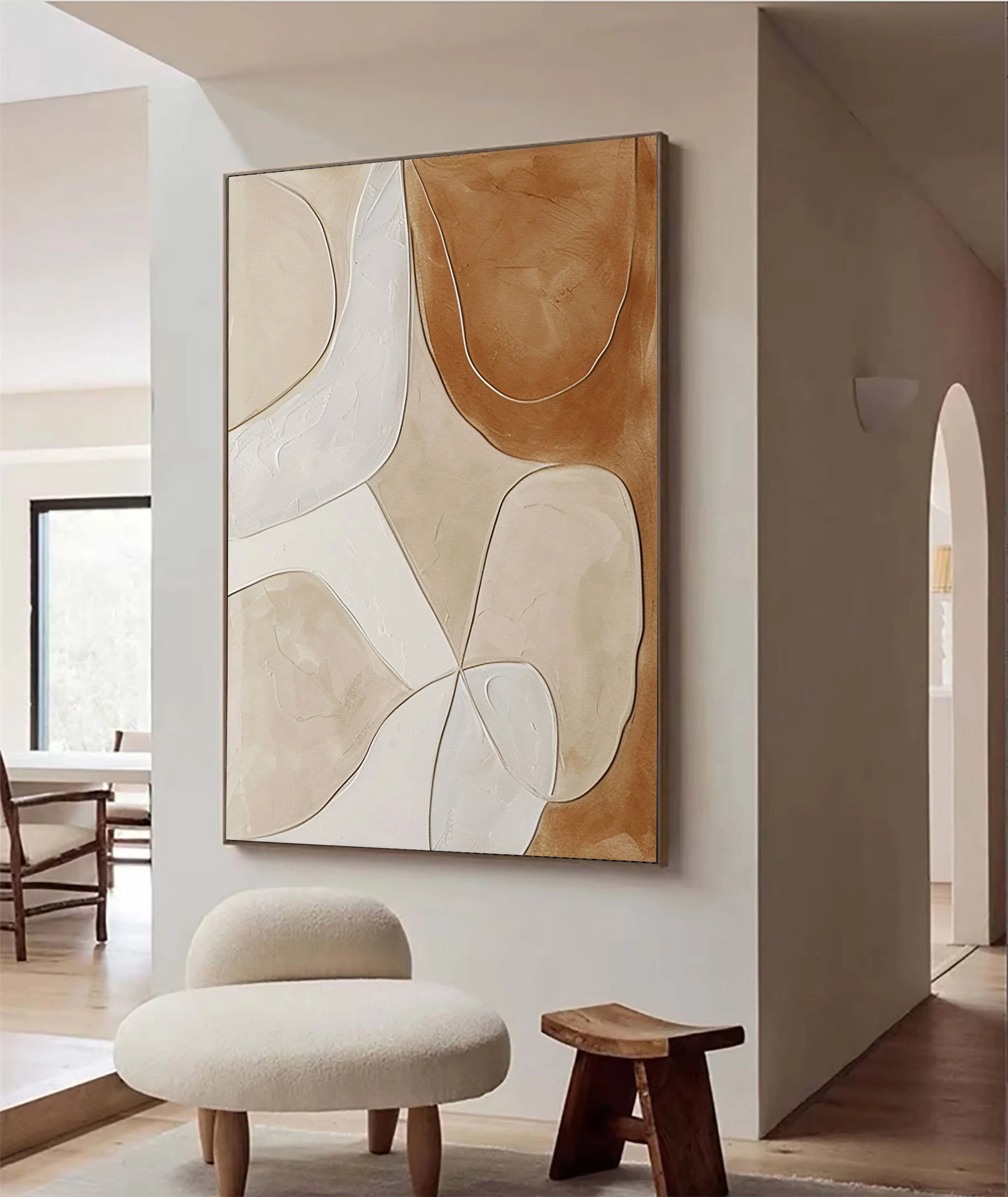 Earthen Contour – Hand-Painted Neutral Terracotta and Beige Minimalist Abstract Painting | Japandi Organic Wabi-Sabi Living Room & Hallway Art