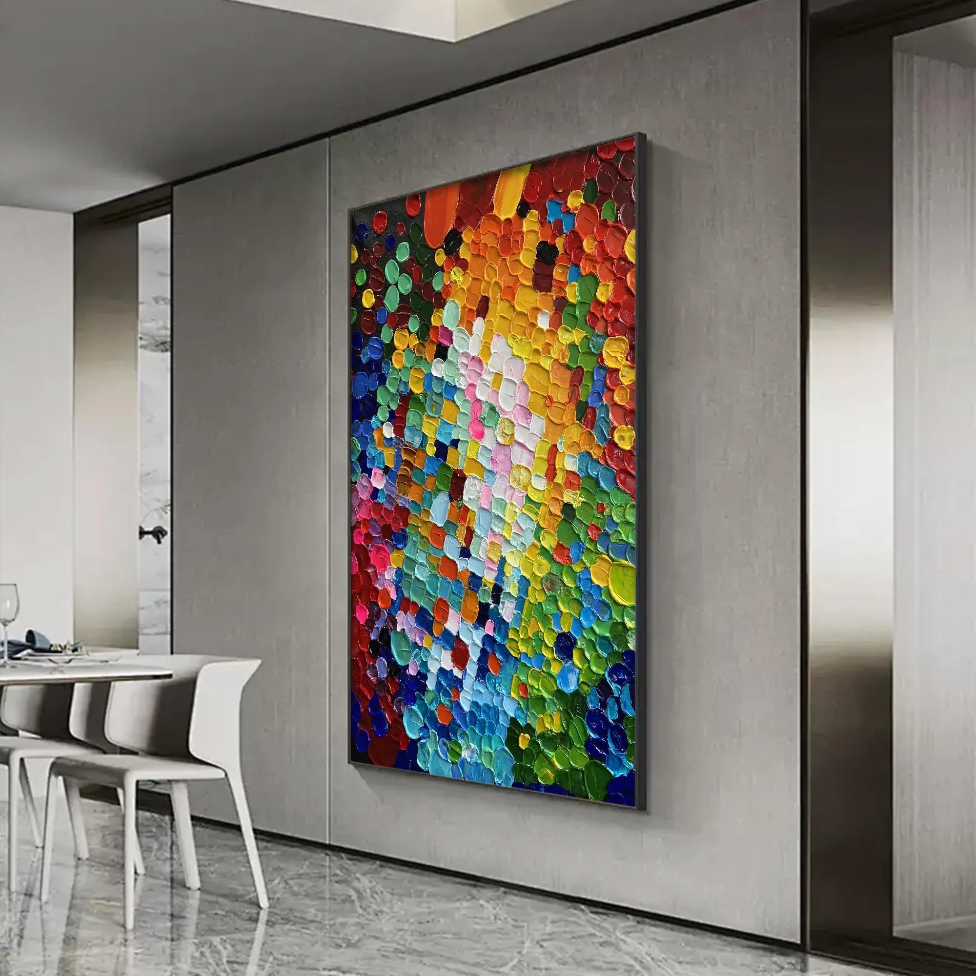 Vivid Mosaic – Hand-Painted Multicolored Rainbow Palette Knife 3D Texture Painting | Bold Abstract Palette Knife Living Room Art