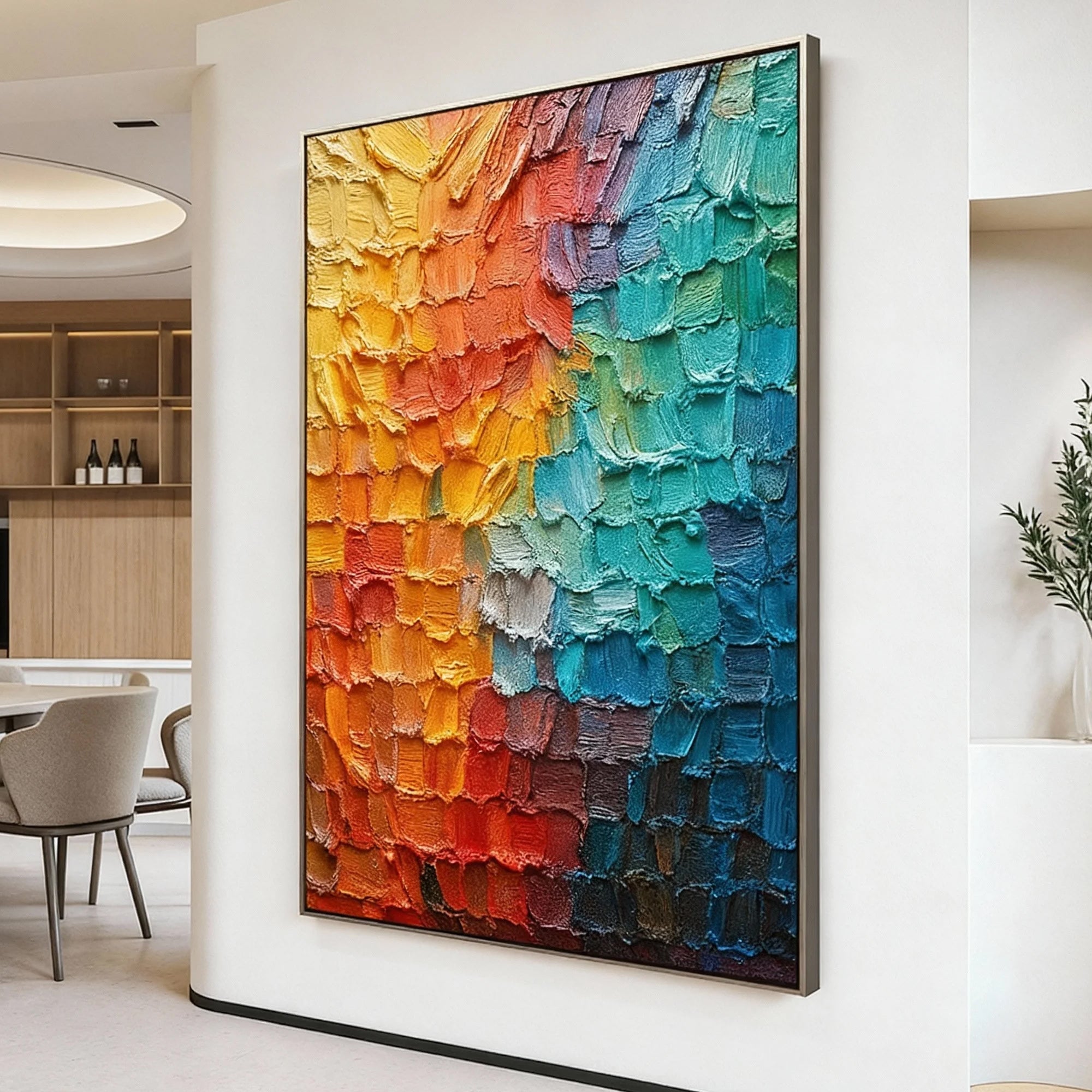 Spectrum Cube – Hand-Painted Multicolored Rainbow Palette Knife 3D Abstract Painting | Bold Abstract Palette Knife Living Room Art