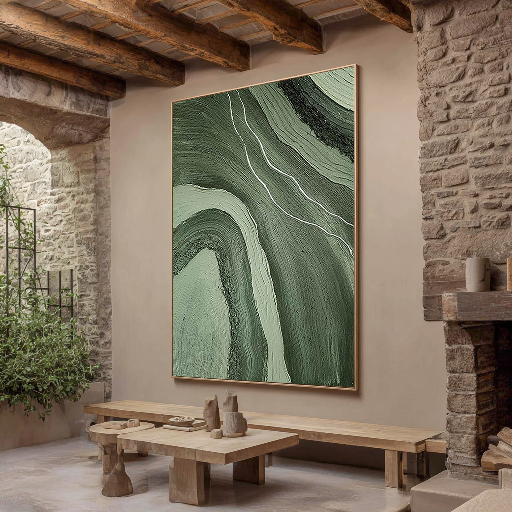 Moss Strata – Heavy Impasto Earthy Mineral Oil Wabi-Sabi Painting | Japandi Organic Wabi-Sabi Living Room & Hallway Art