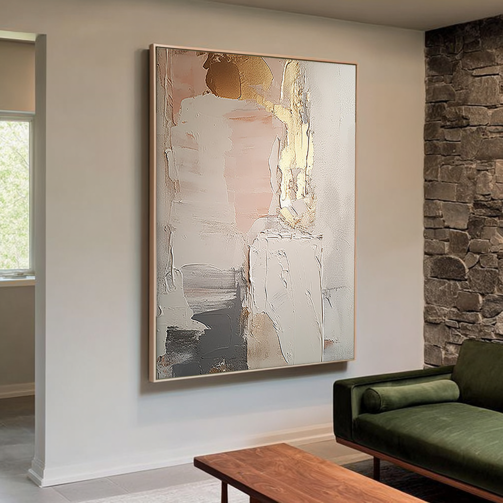 Golden Fragment – Hand-Painted Gold Leaf Foil Mixed Media Relief Abstract Painting | Modern Abstract Living Room & Office Art