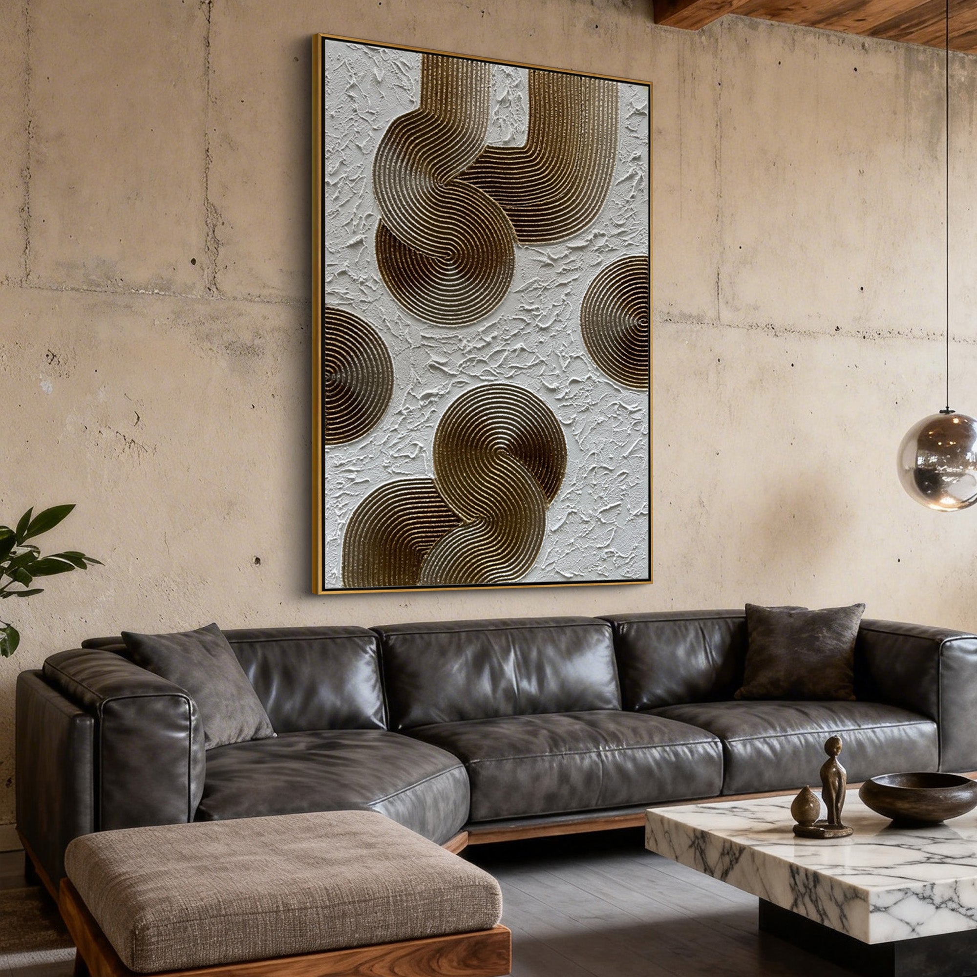 Bronze Rhythm – Mid-century Modern Geometric Texture Painting | Modern Abstract Living Room & Office Art