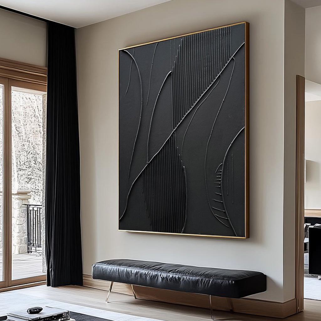 Onyx Flow – Minimalist Plaster Wave Relief Modern Painting | Modern Minimalist Bedroom & Home Office Art