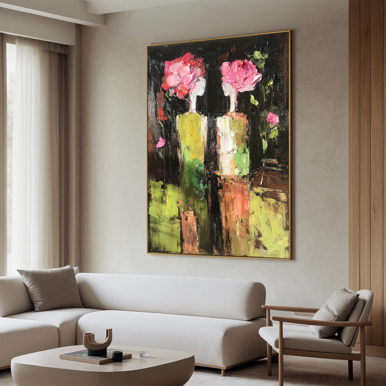 Blooming Muse – Modern Impasto Floral Figurative Painting | Abstract Living Room Art