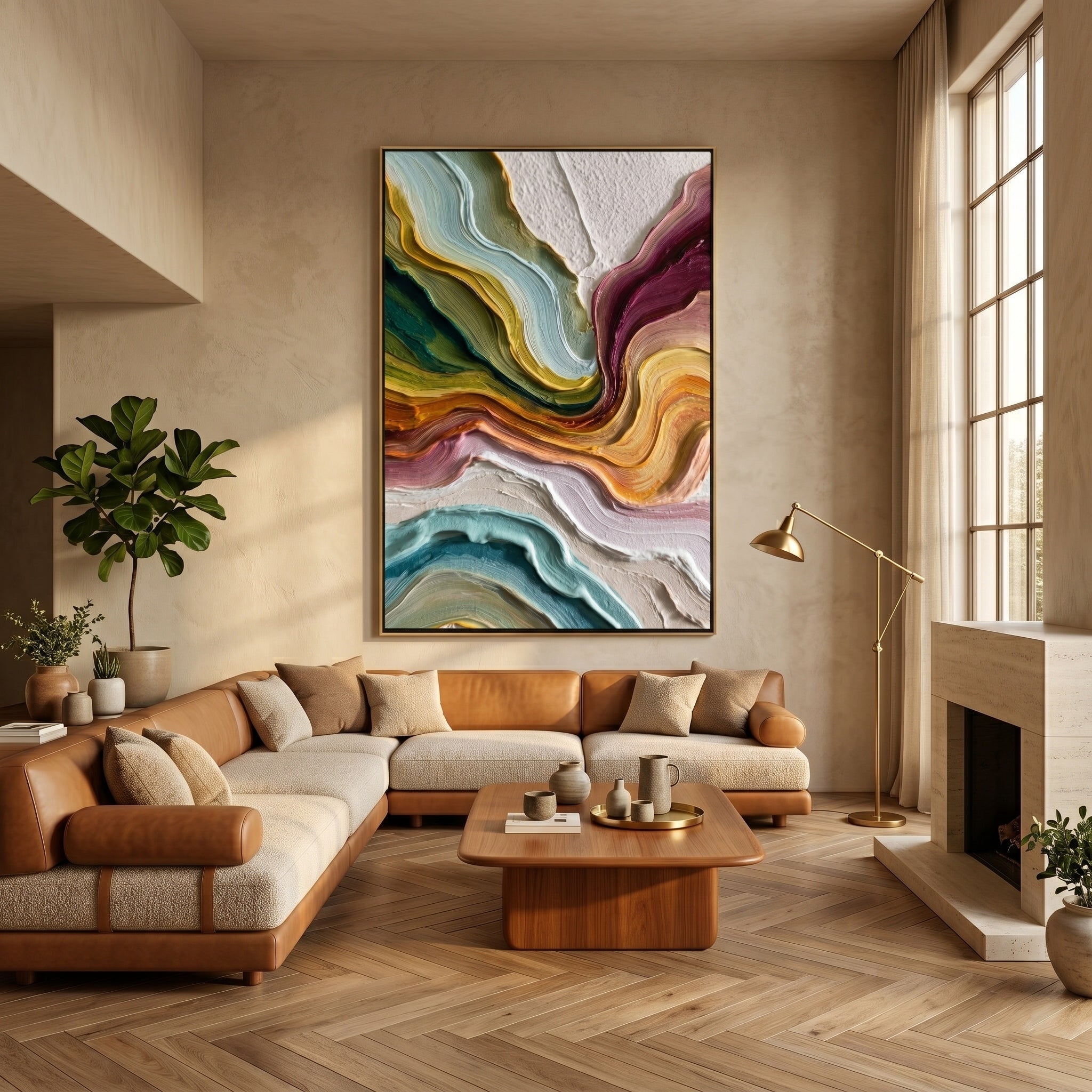 Flowing Canyons – Modern Heavy Texture Abstract Painting | Contemporary Minimalist Living Room Art