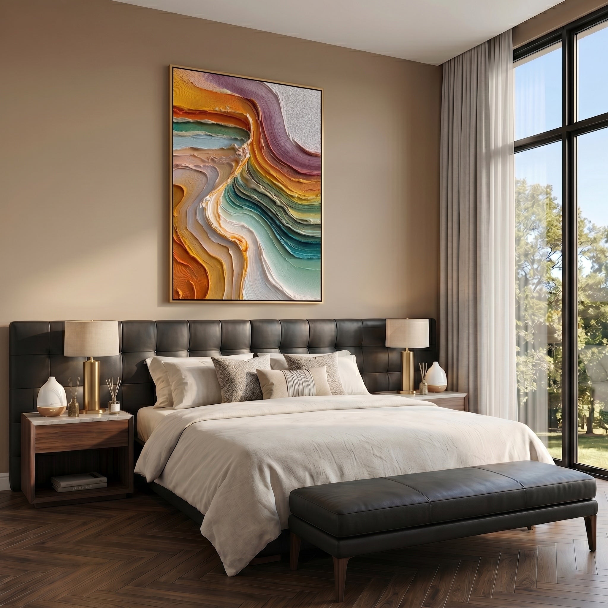 Luminous Veins – Wabi-sabi Heavy Impasto Abstract Painting | Contemporary Minimalist Living Room Art
