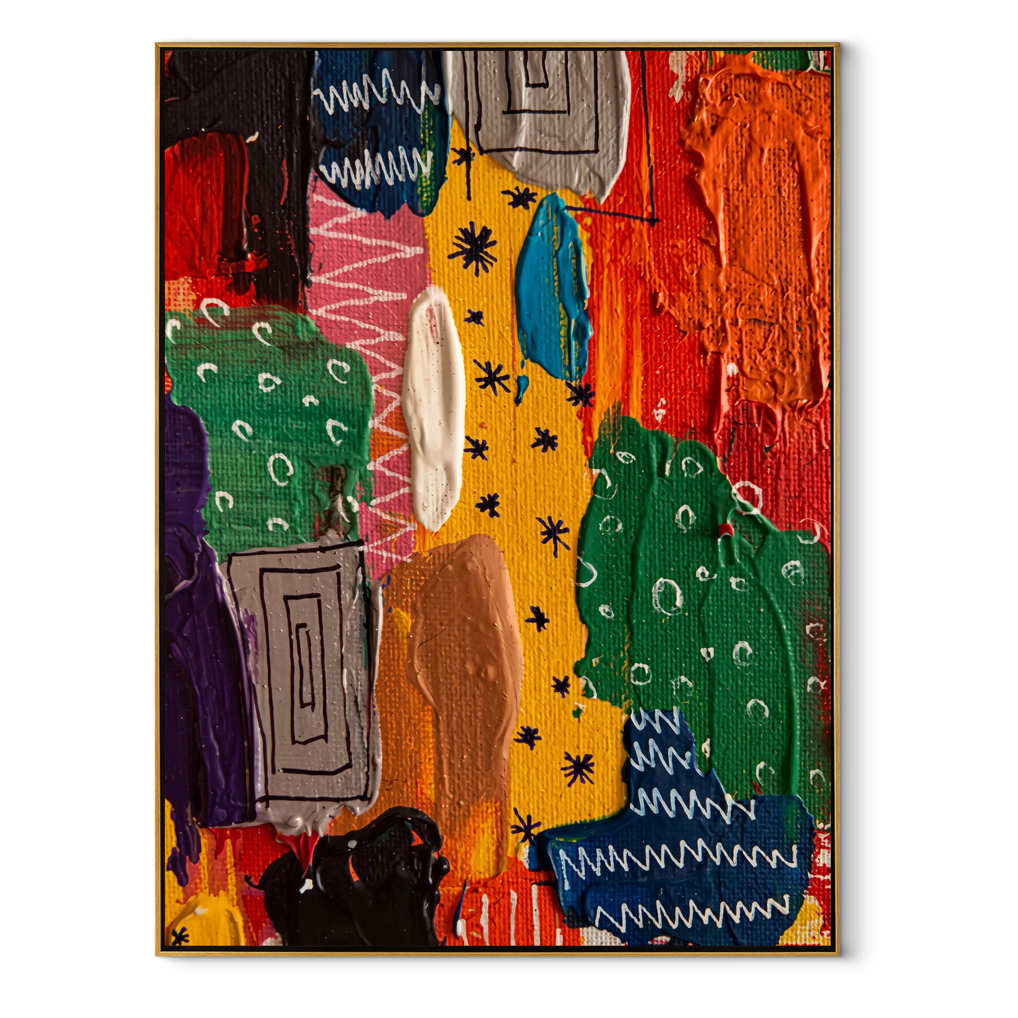 Chromatic Strata Rising colorful geometric textured abstract painting, vertical canvas artwork