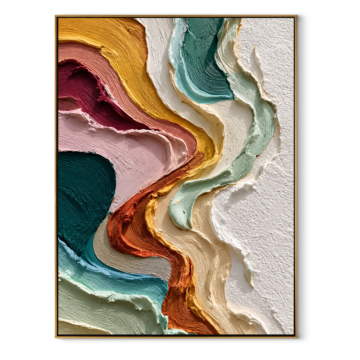 Chromatic Passage Ascending green pink vertical textured abstract painting, vertical canvas artwork
