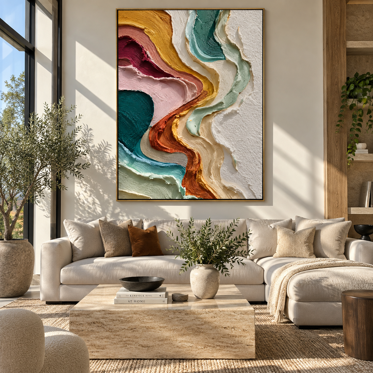 Chromatic Passage Ascending presented over an entryway console in a contemporary home