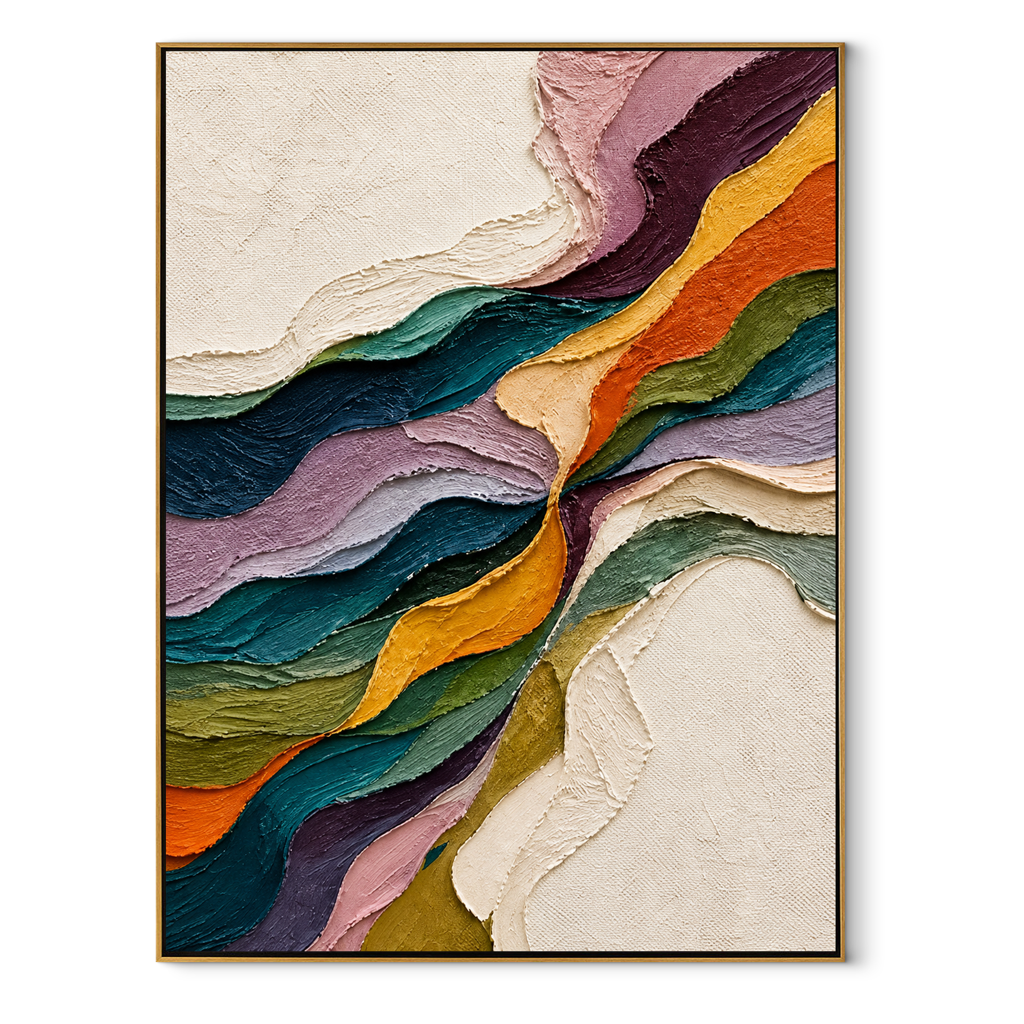 Ribbons Gather in Light teal pink vertical layered textured abstract painting, vertical canvas artwork
