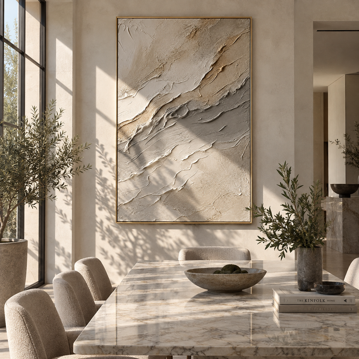 Quiet Stone Current vertical painting styled as a refined focal point
