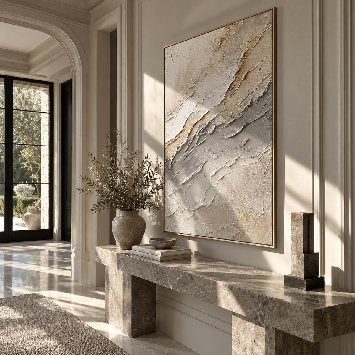 Quiet Stone Current displayed with natural materials and modern decor