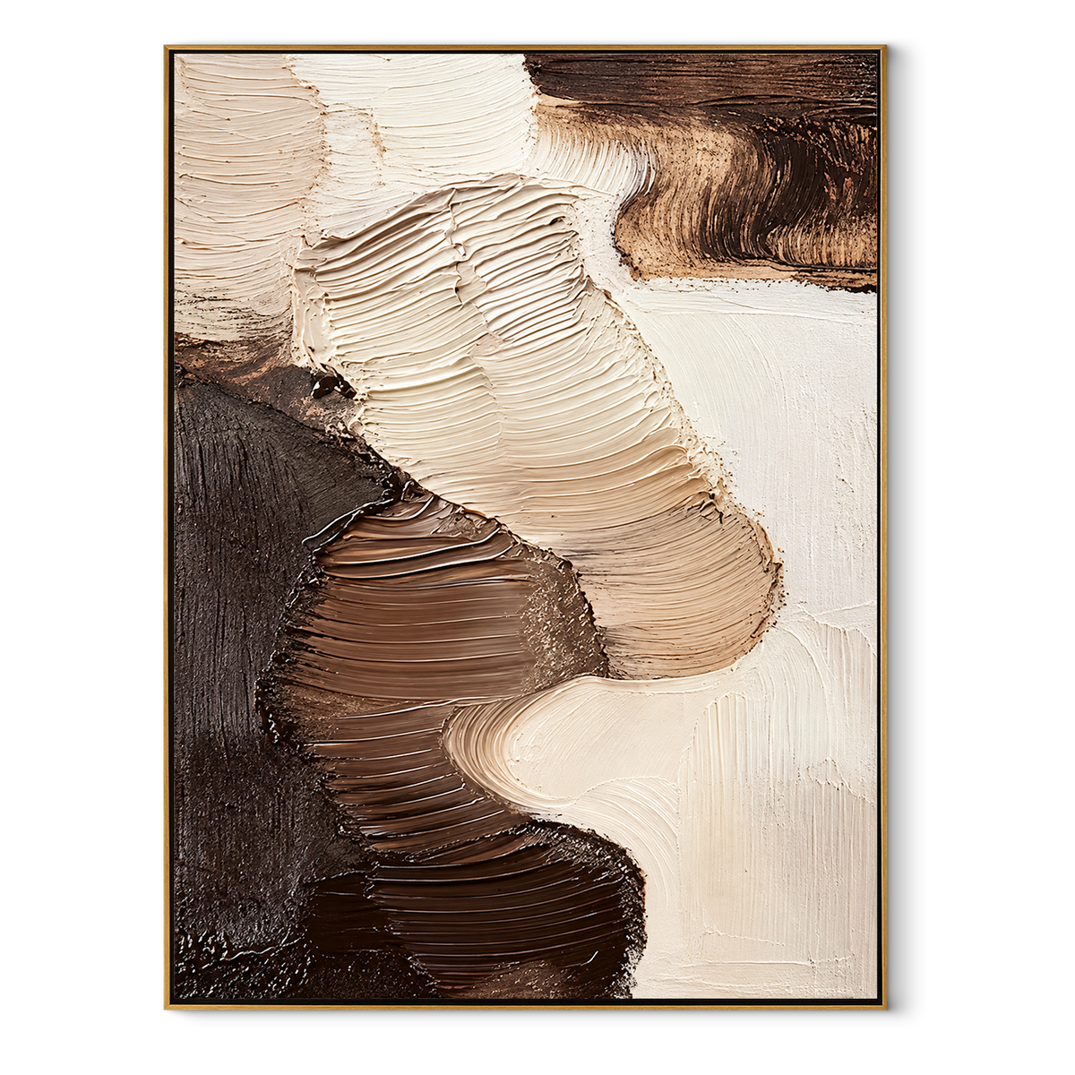Earth Forms Interlock vertical canvas artwork in a wood frame on white