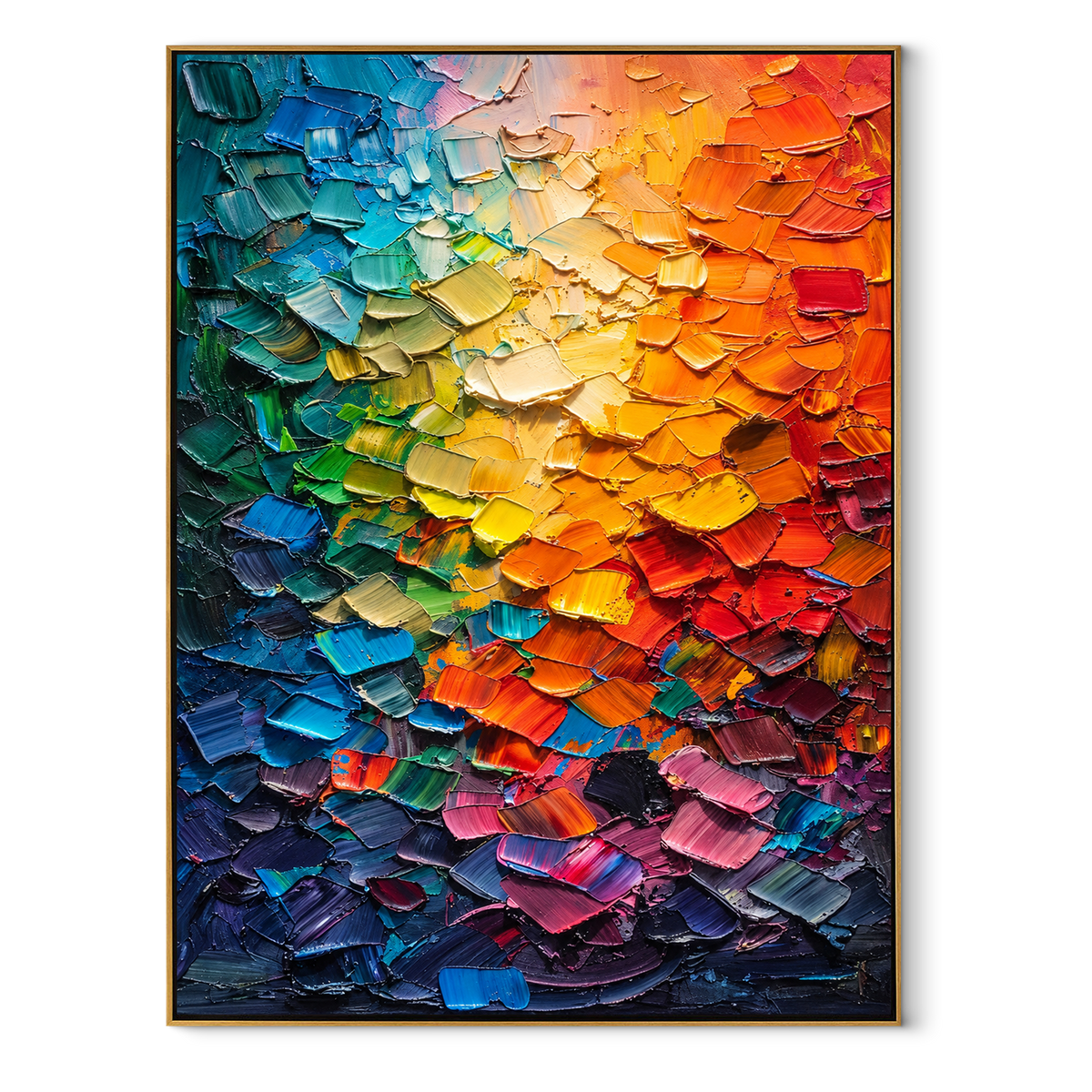 Spectrum Tiles Bloom vertical canvas artwork in a wood frame on white