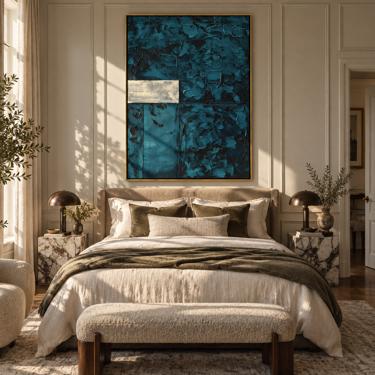 Teal Window Within vertical painting styled as a refined focal point