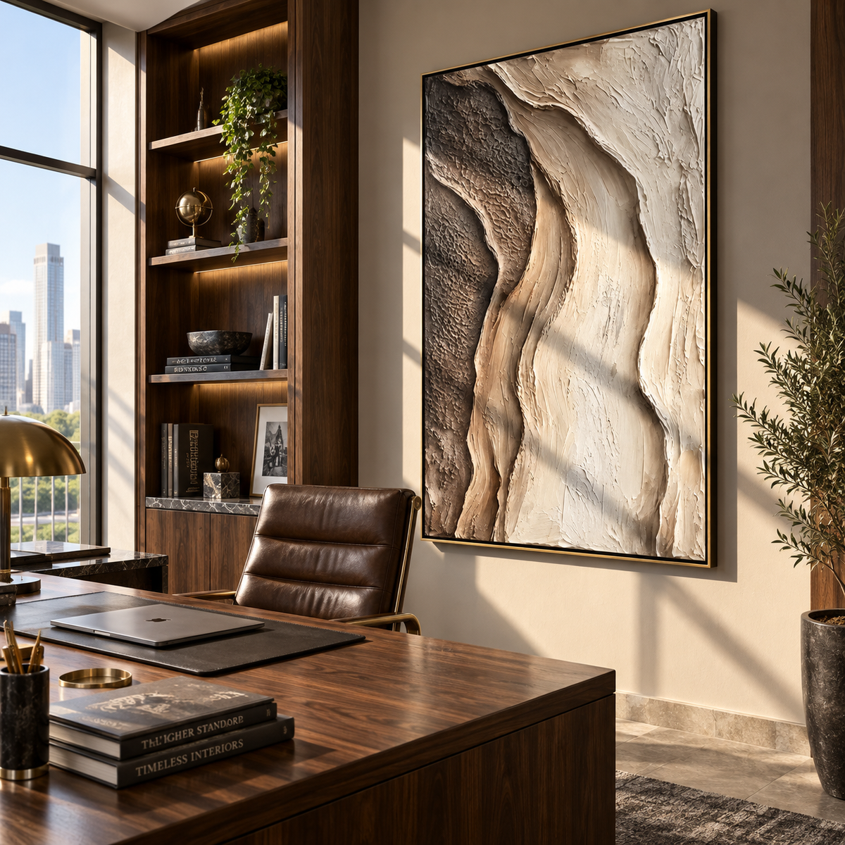 Sandstone Tides Divide vertical painting styled as a refined focal point