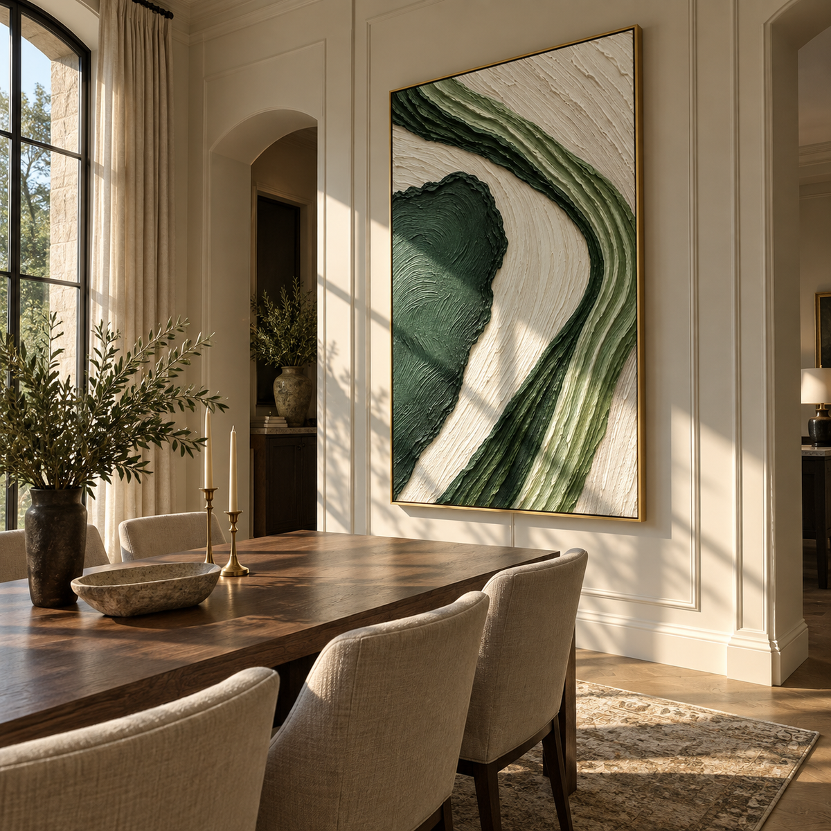Green Current Bends displayed with natural materials and modern decor
