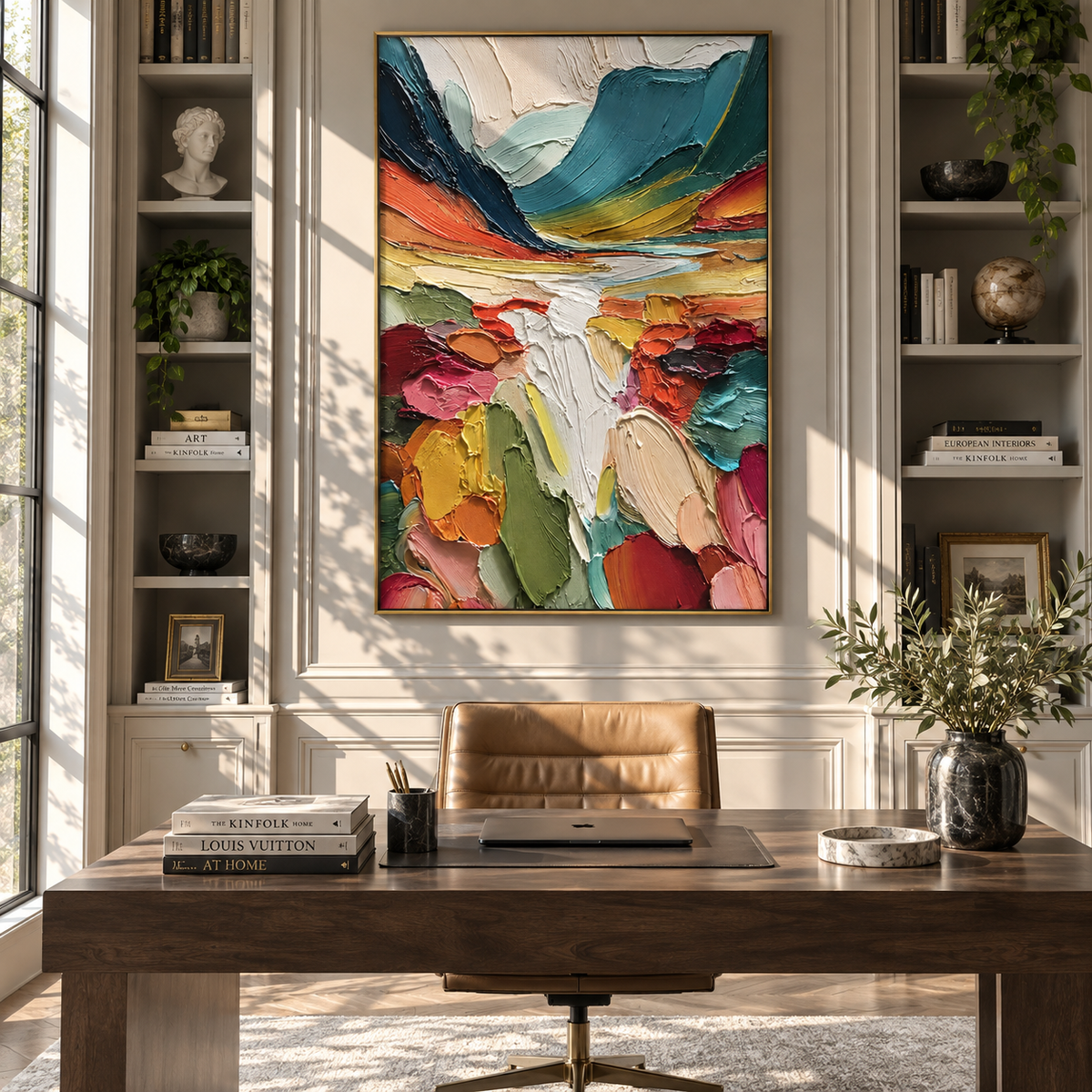 Wild Color Valley colorful mountain abstract painting displayed in a modern interior