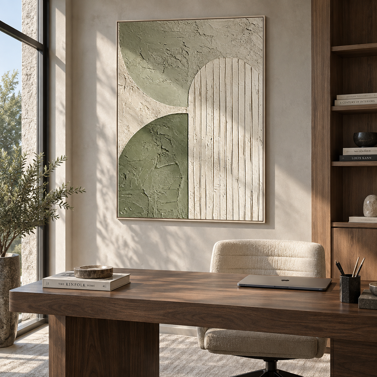 Arches Rest in Sage displayed with natural materials and modern decor