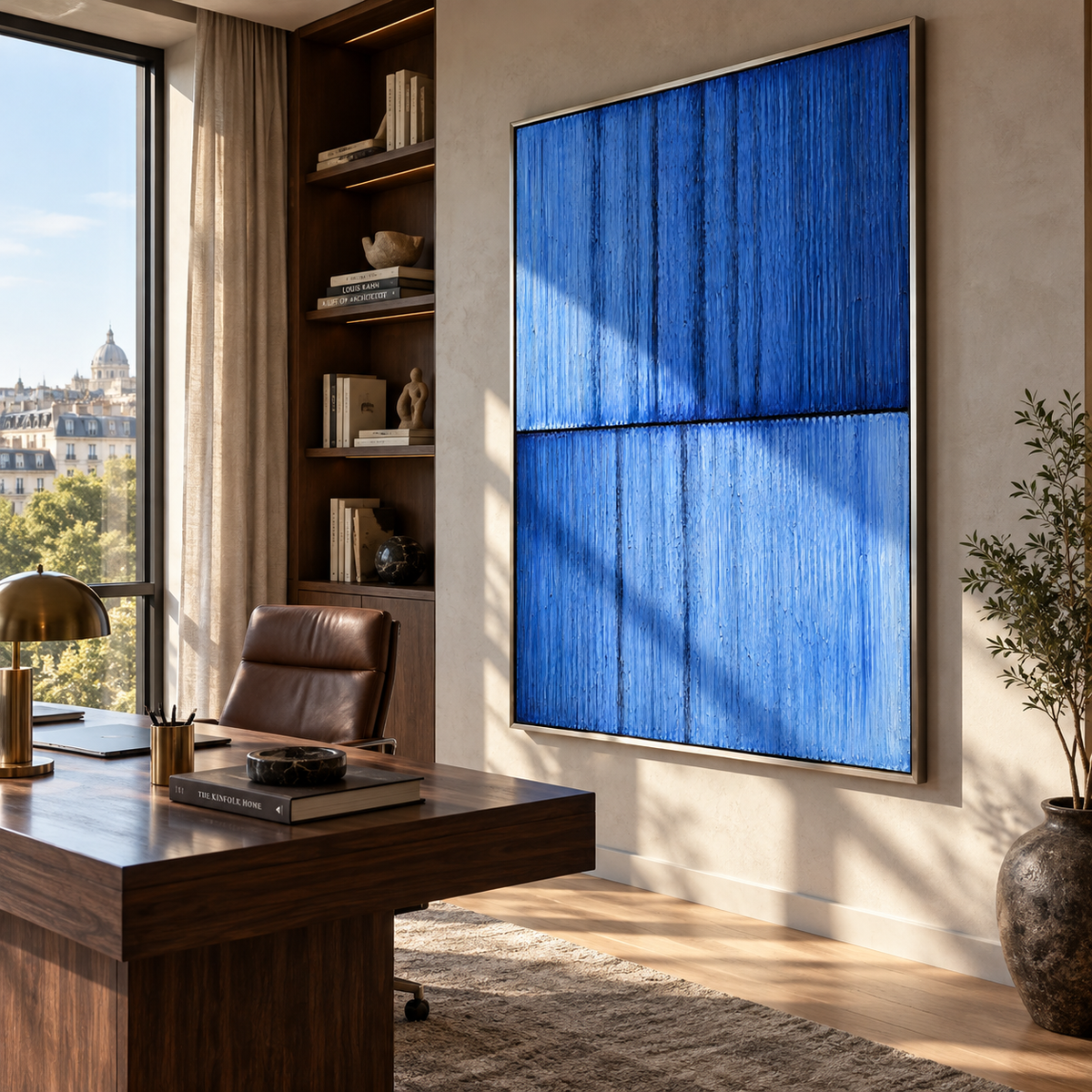 Blue Columns After Rain presented in an alternate room setting