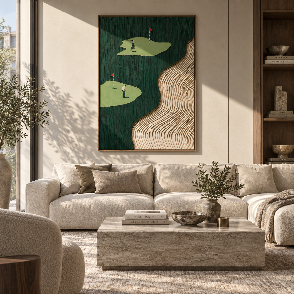 Fairways Across Green vertical painting styled as a refined focal point