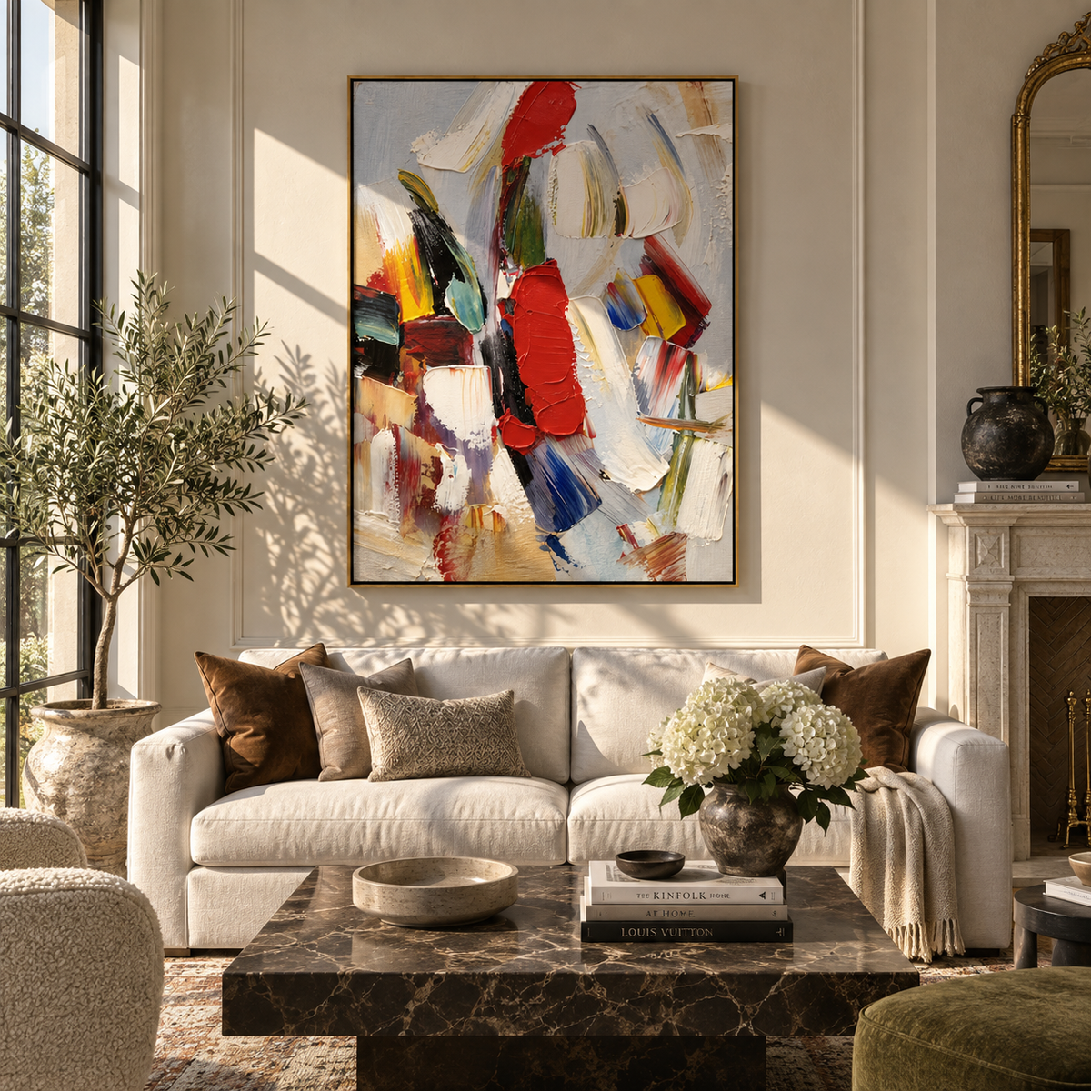 Carnival Marks Ascend colorful gestural abstract painting displayed in a modern interior