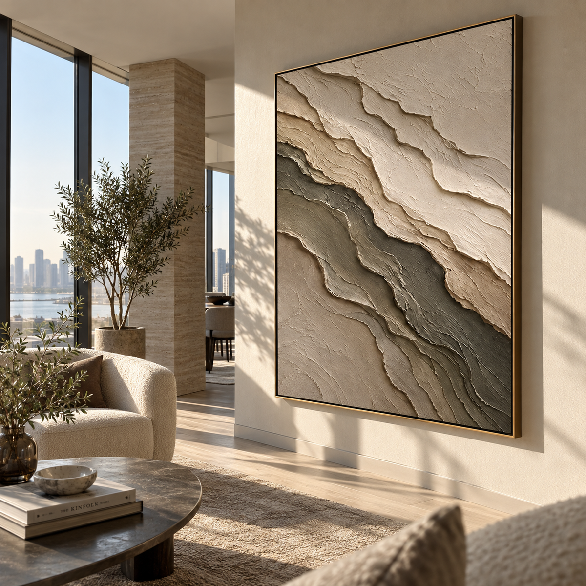 Stone Layers Drift vertical painting styled as a refined focal point