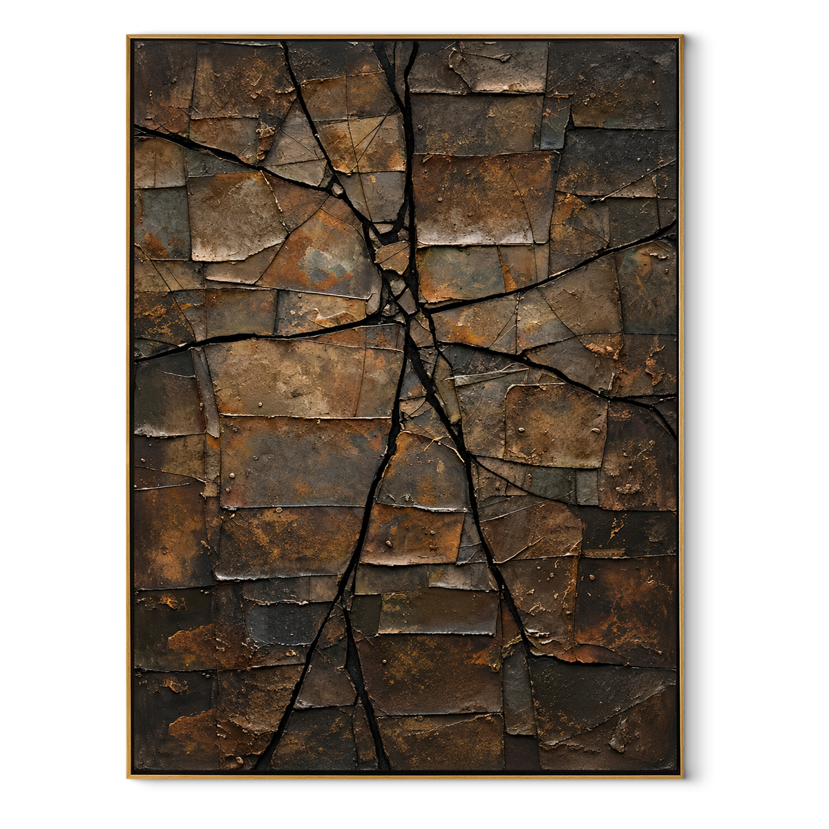 Weathered Earth Mosaic vertical canvas artwork in a wood frame on white