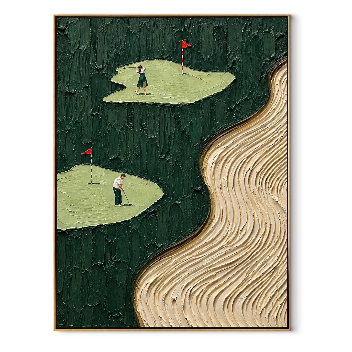 Fairways Beside Sand Current vertical canvas artwork in a wood frame on white