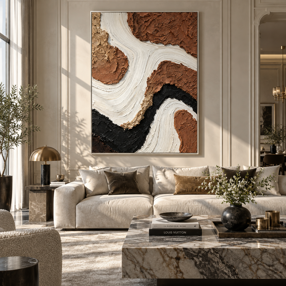 White River Through Earth vertical painting styled as a refined focal point