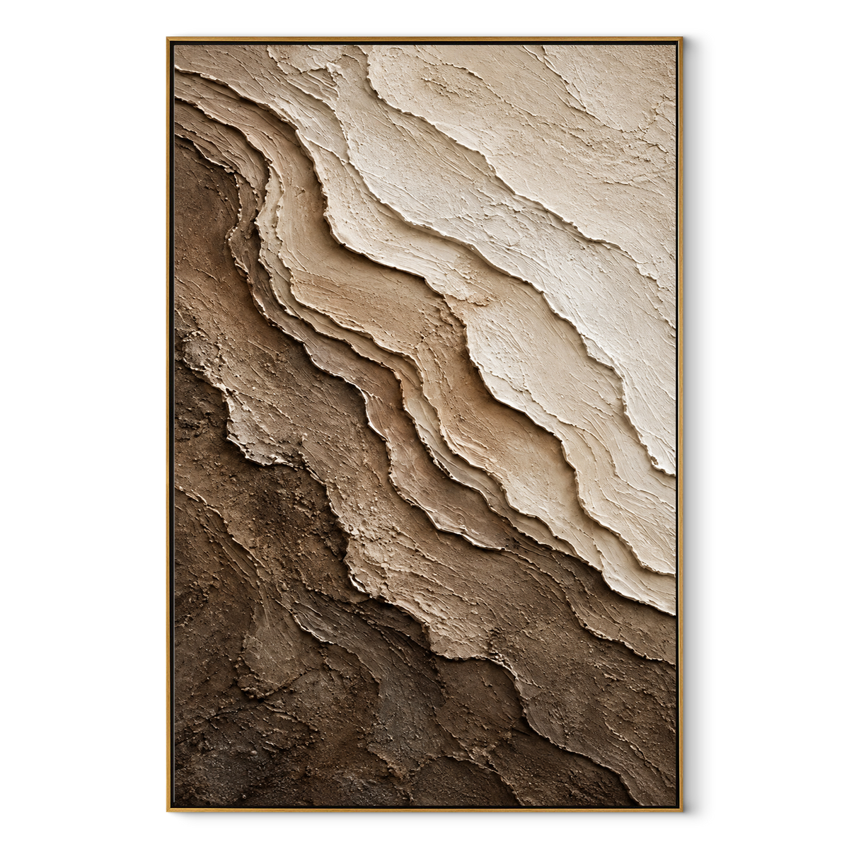 Stone Layers Climb vertical canvas artwork in a wood frame on white