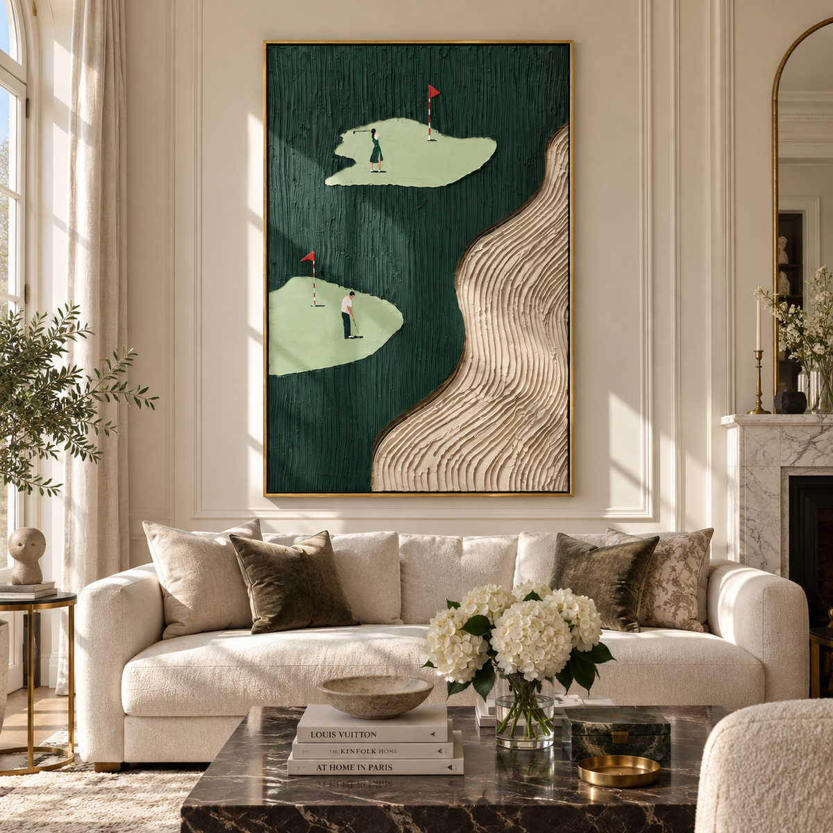 Ivory Greens River Path displayed in a styled interior