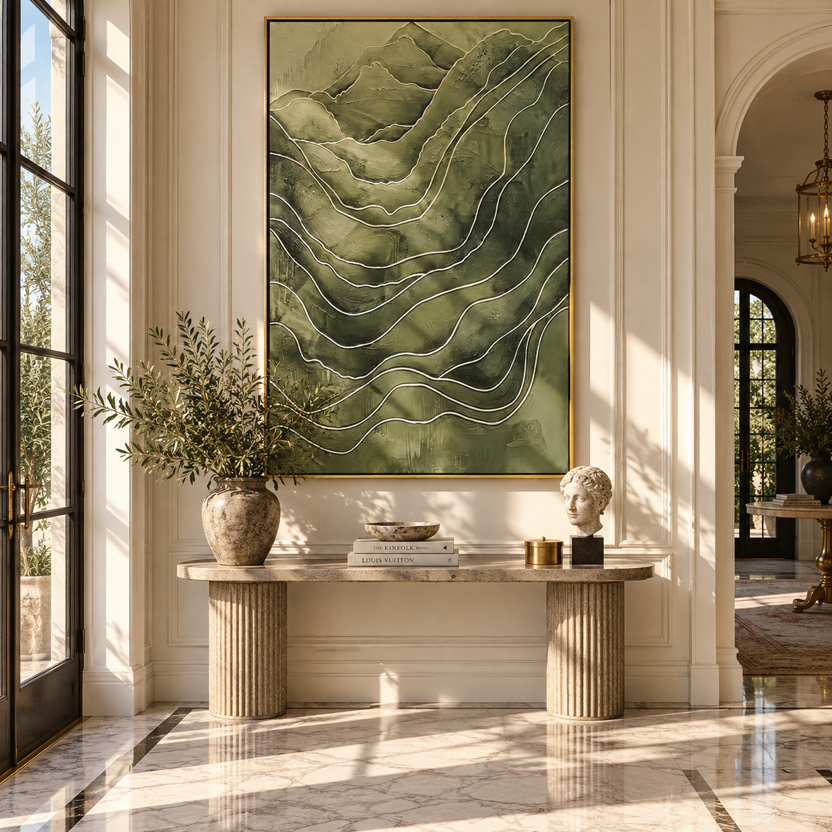 Contour Lines Forest Drift displayed in a styled interior