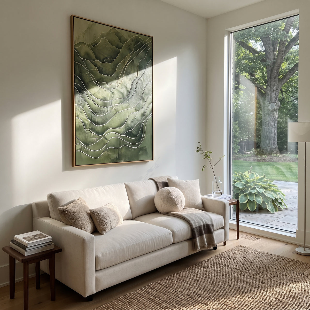 Contour Lines Forest Drift shown above contemporary furnishings