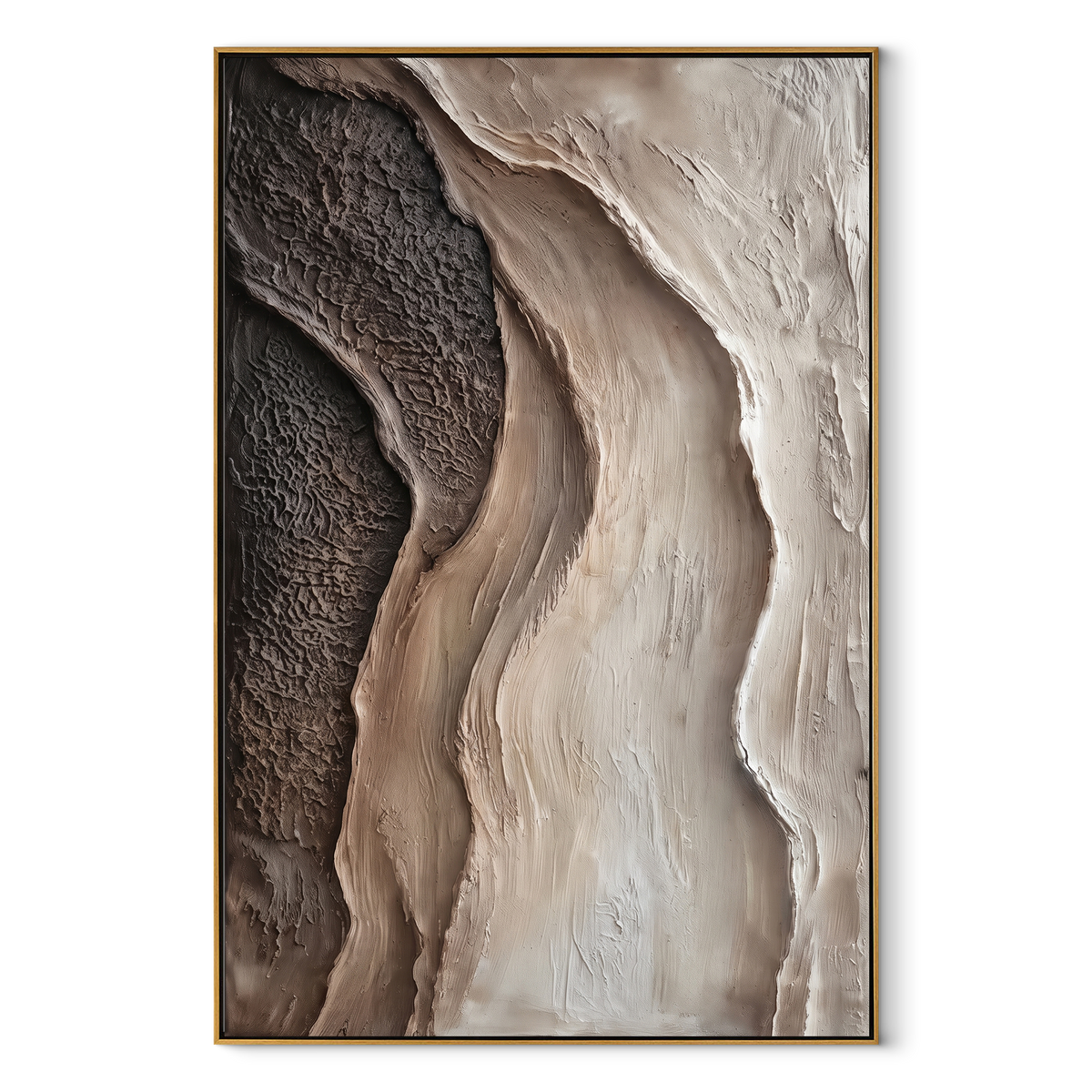 Stone Current Descends vertical canvas artwork in a wood frame on a white background