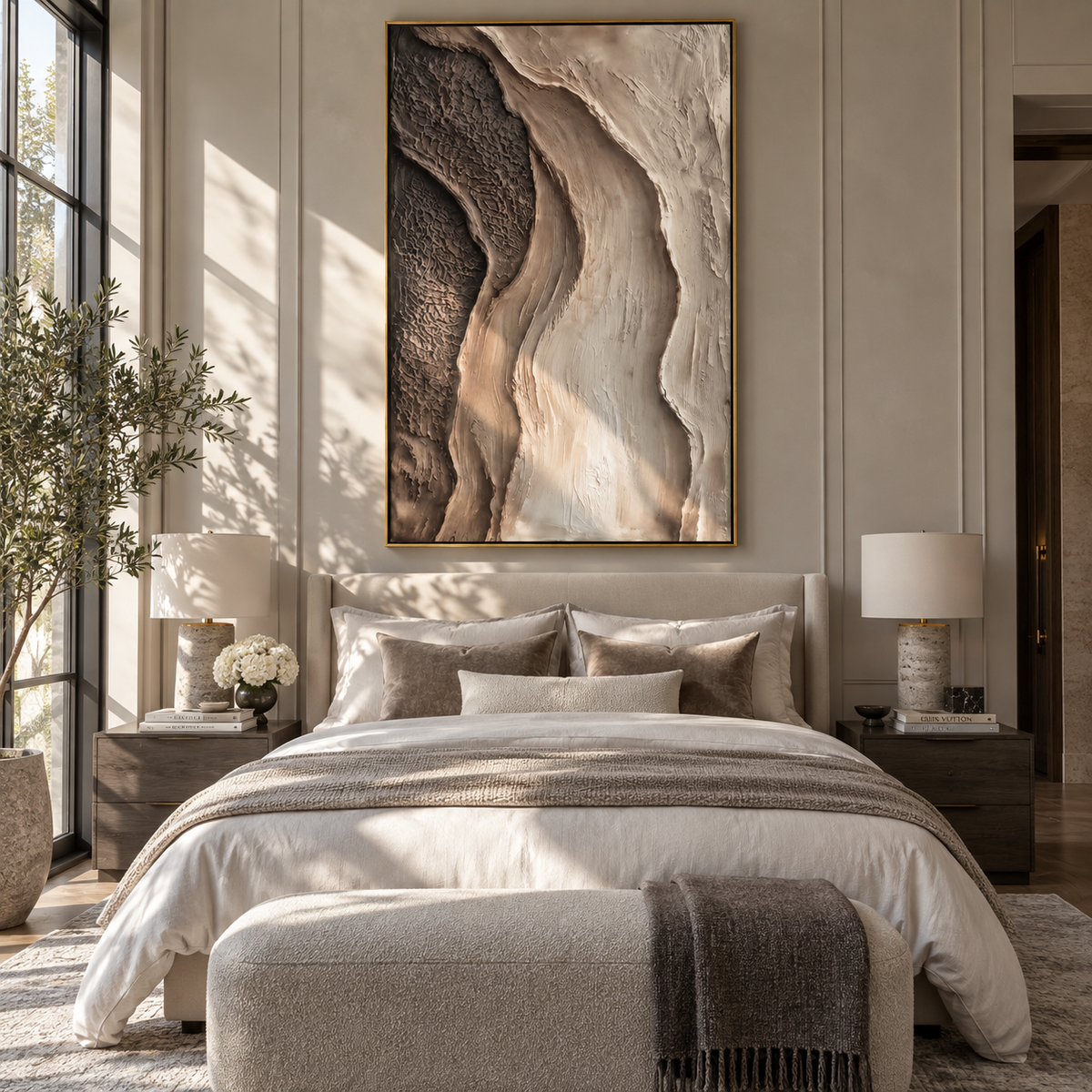 Stone Current Descends textured wall art shown in a contemporary room setting