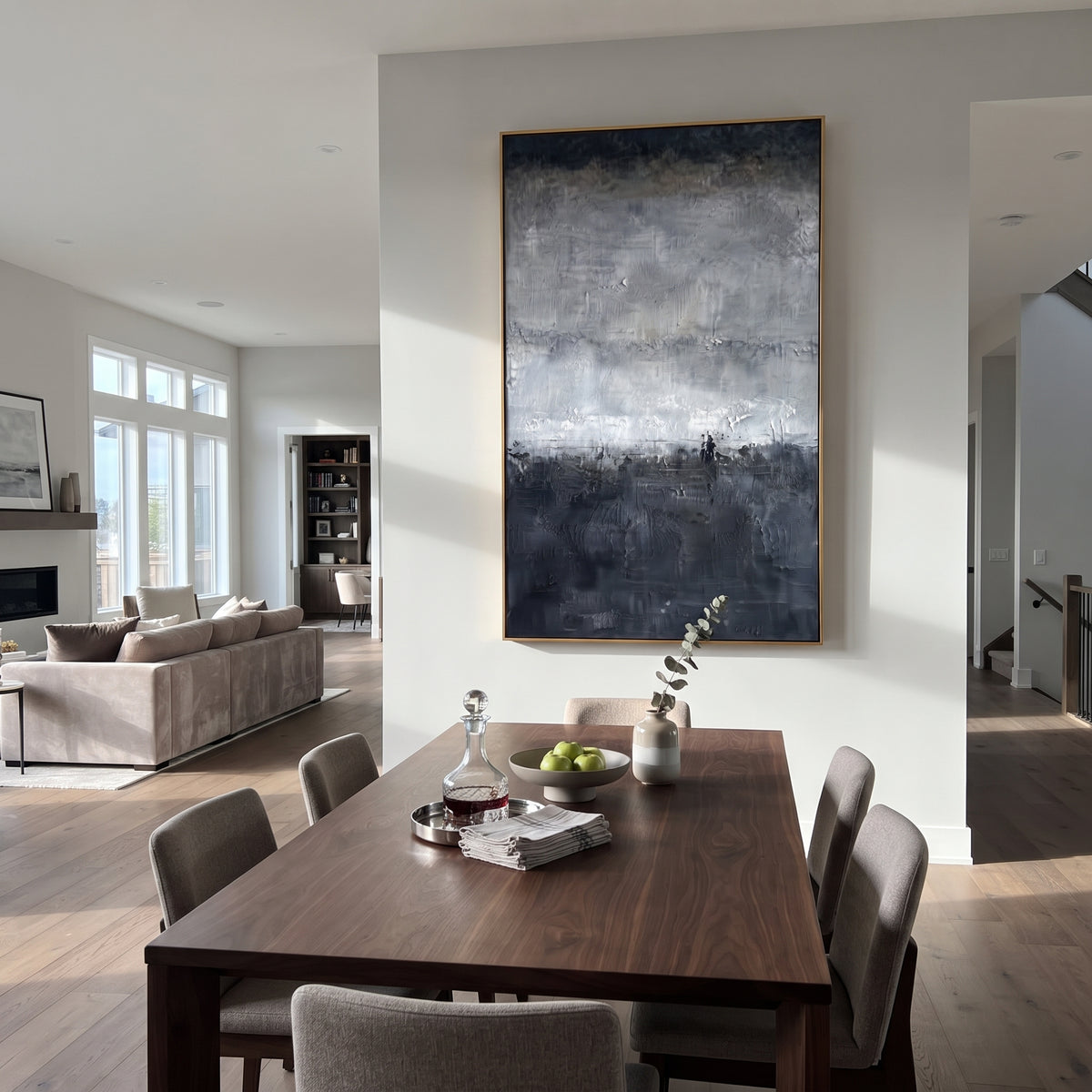 Midnight Shore Dissolves textured wall art shown in a contemporary room setting