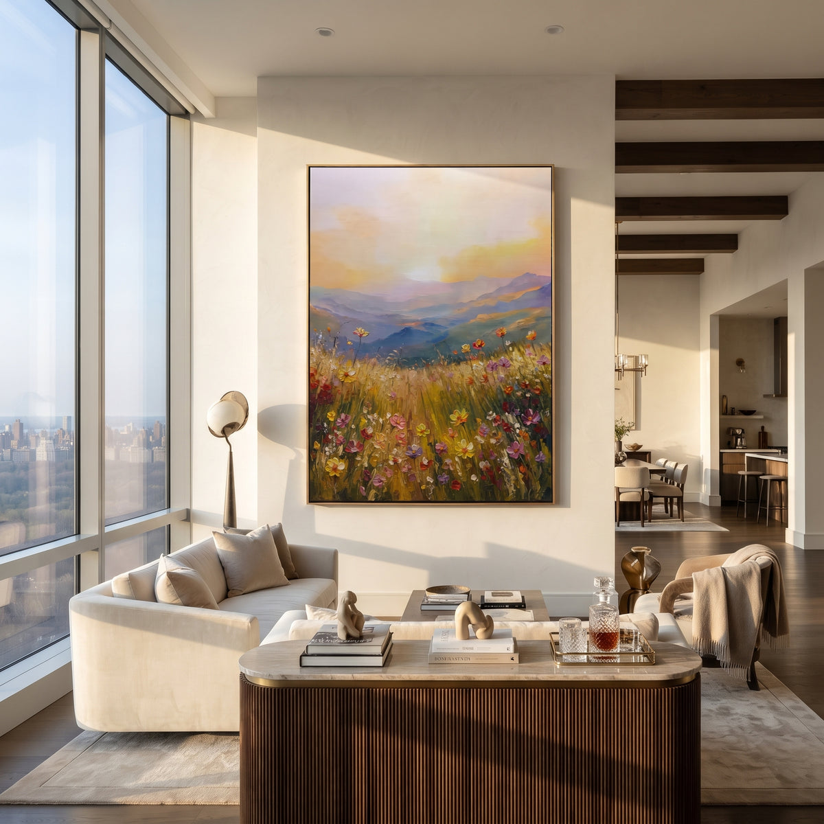 Meadow Holds Morning artwork shown with modern interior materials