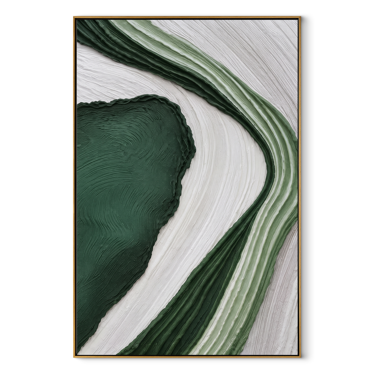Forest Arc in Motion vertical canvas artwork in a wood frame on a white background