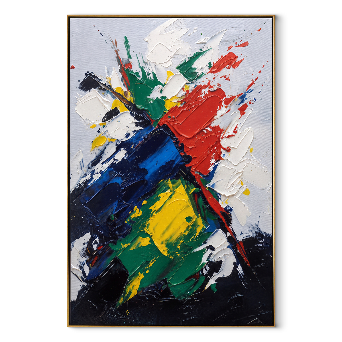 Color Breaks the White vertical canvas artwork in a wood frame on a white background