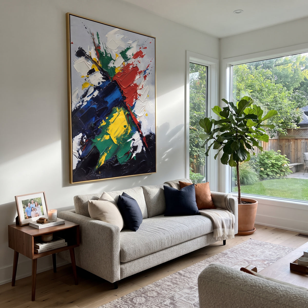Color Breaks the White textured wall art shown in a contemporary room setting