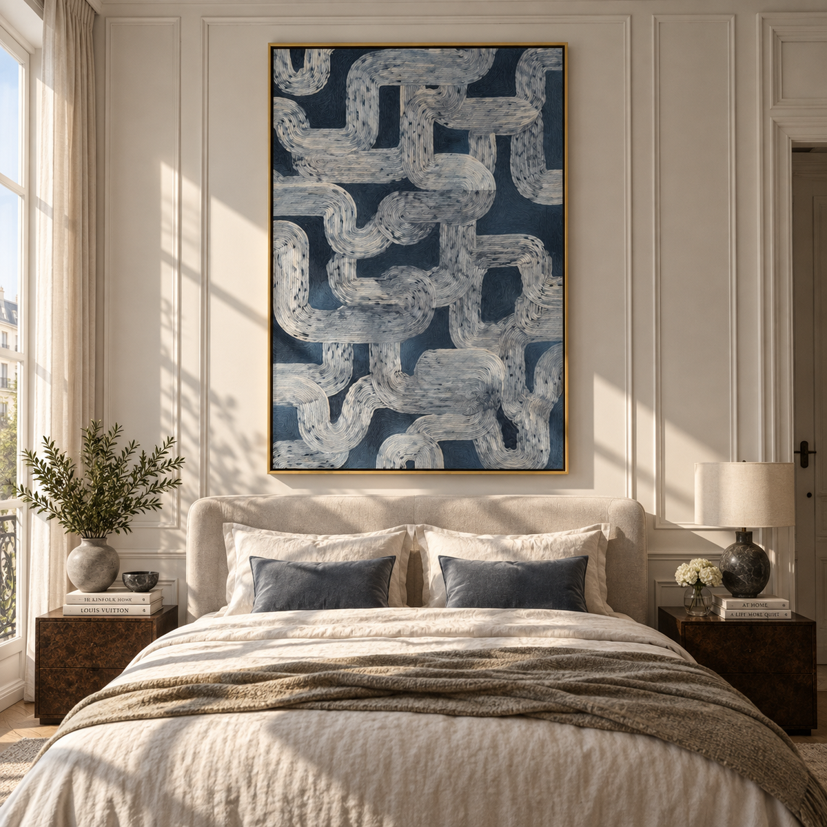 Stone Links Interlock artwork shown with modern interior materials