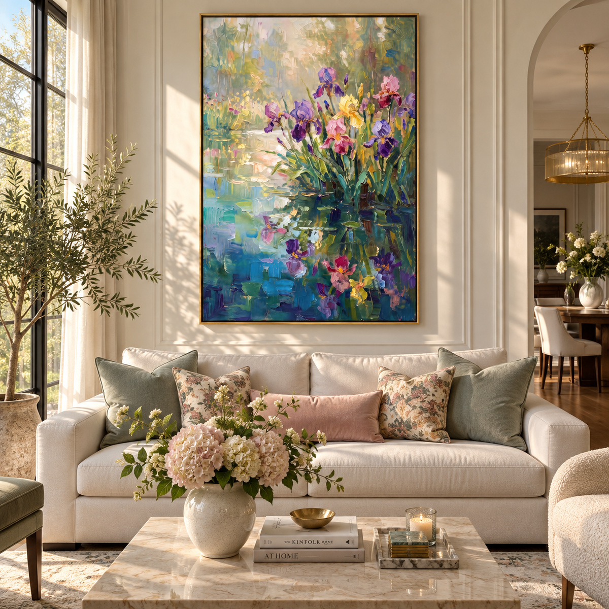 Iris Light on Water artwork shown with modern interior materials