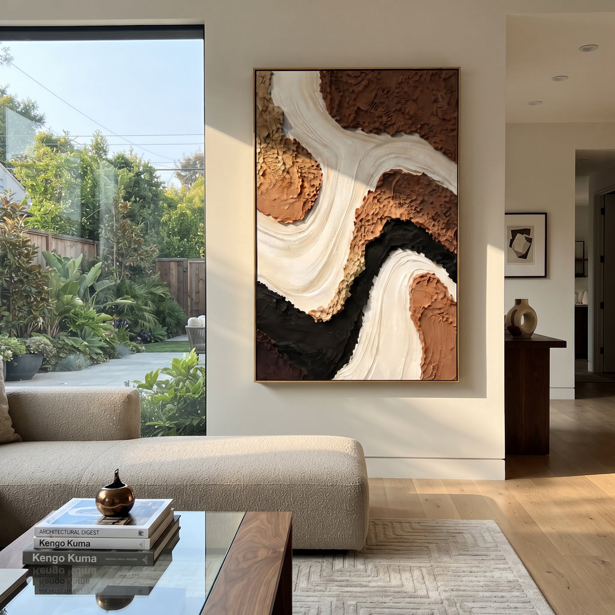 Ivory River Through Earth vertical painting displayed as a room focal point