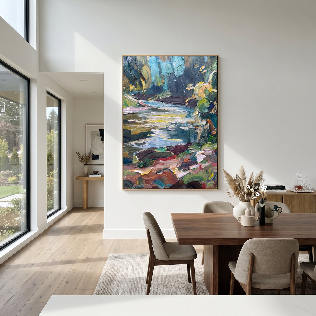 Forest Stream in Motion textured wall art shown in a contemporary room setting