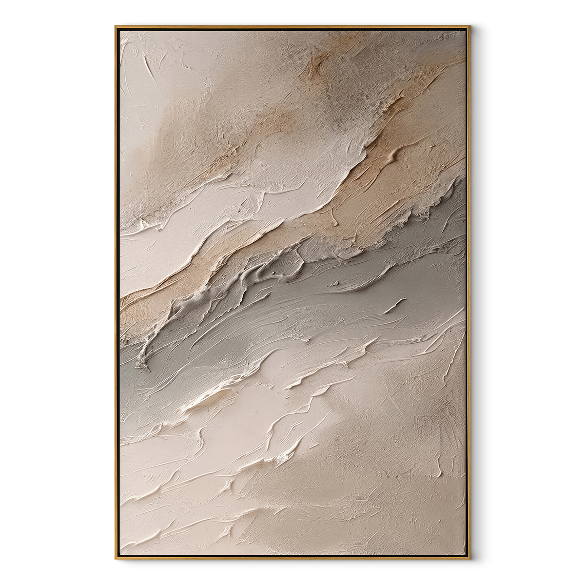 Pale Ridges Rise vertical canvas artwork in a wood frame on a white background