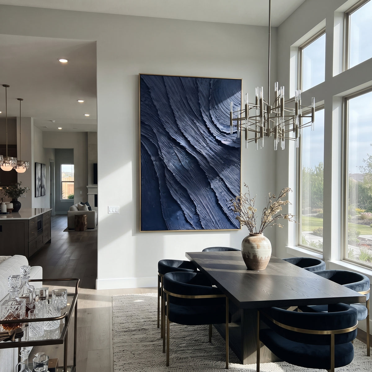 Midnight Currents Fold vertical painting displayed as a room focal point